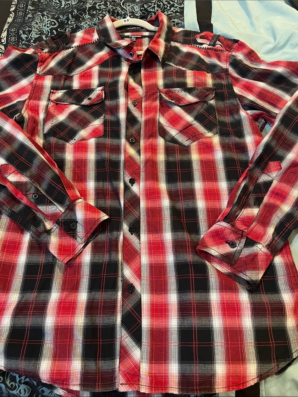 Carbon Red Black and White Plaid Button-Down Shirt